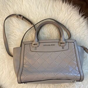 Michael Kors  purse Selma Quilted Micro Stud Pearl Gray Leather Satchel Handbag